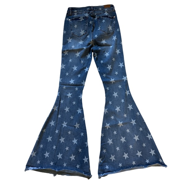Judy Blue Spangled Super Flare Bell Bottom Jeans Sz 28 High Rise Star Print - Picture 5 of 11